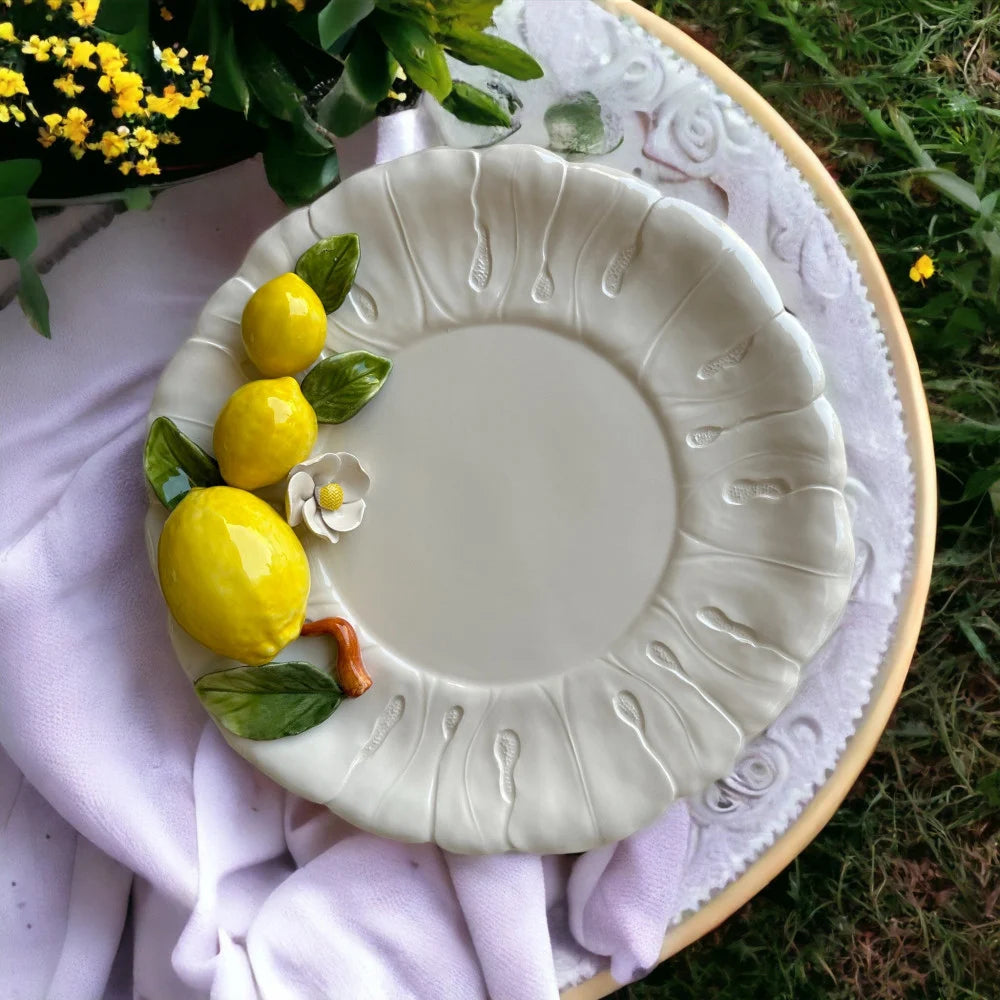 Italian Handmade Round Ceramic Plate with Lemons