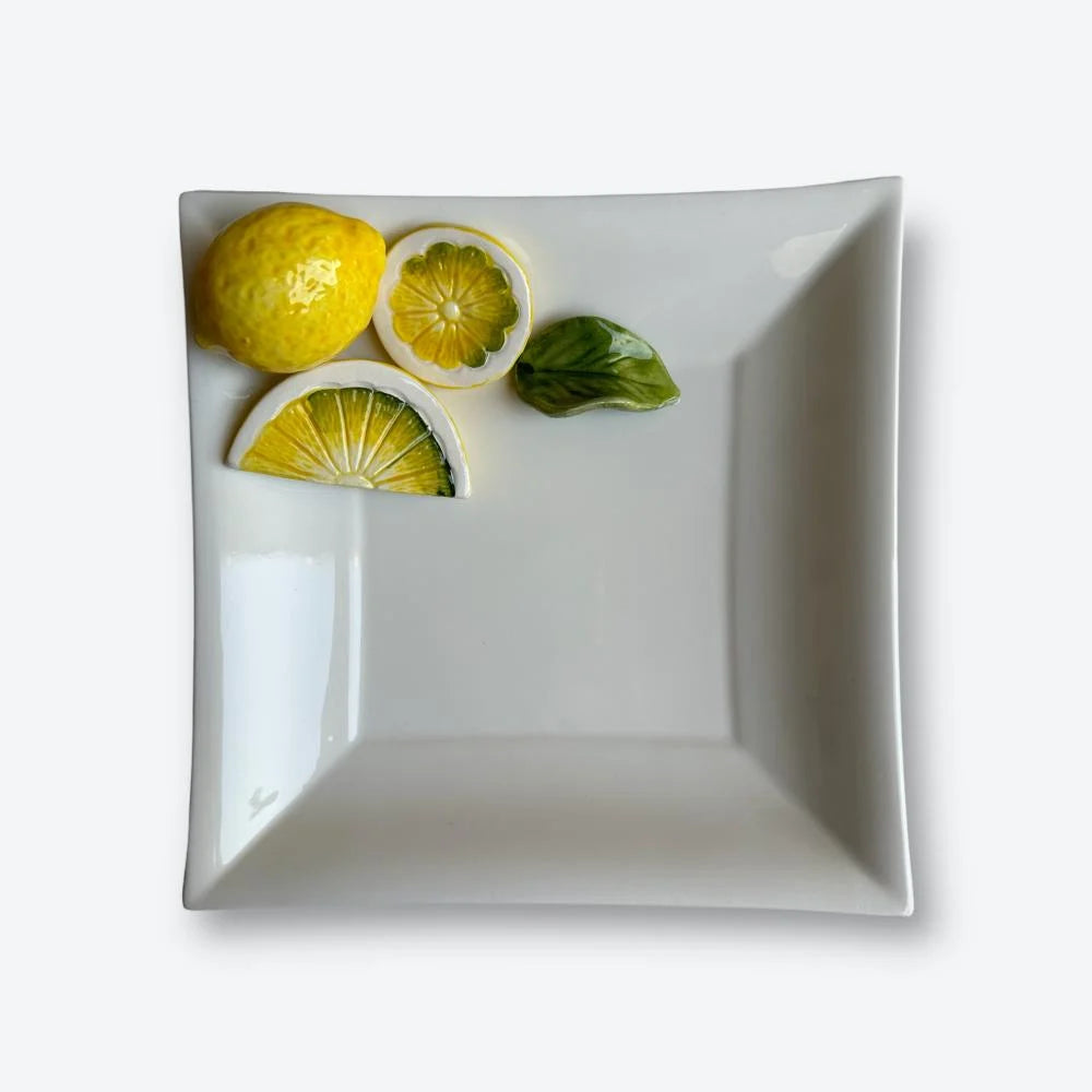 Italian Handmade Medium Square Ceramic Lemon Plate