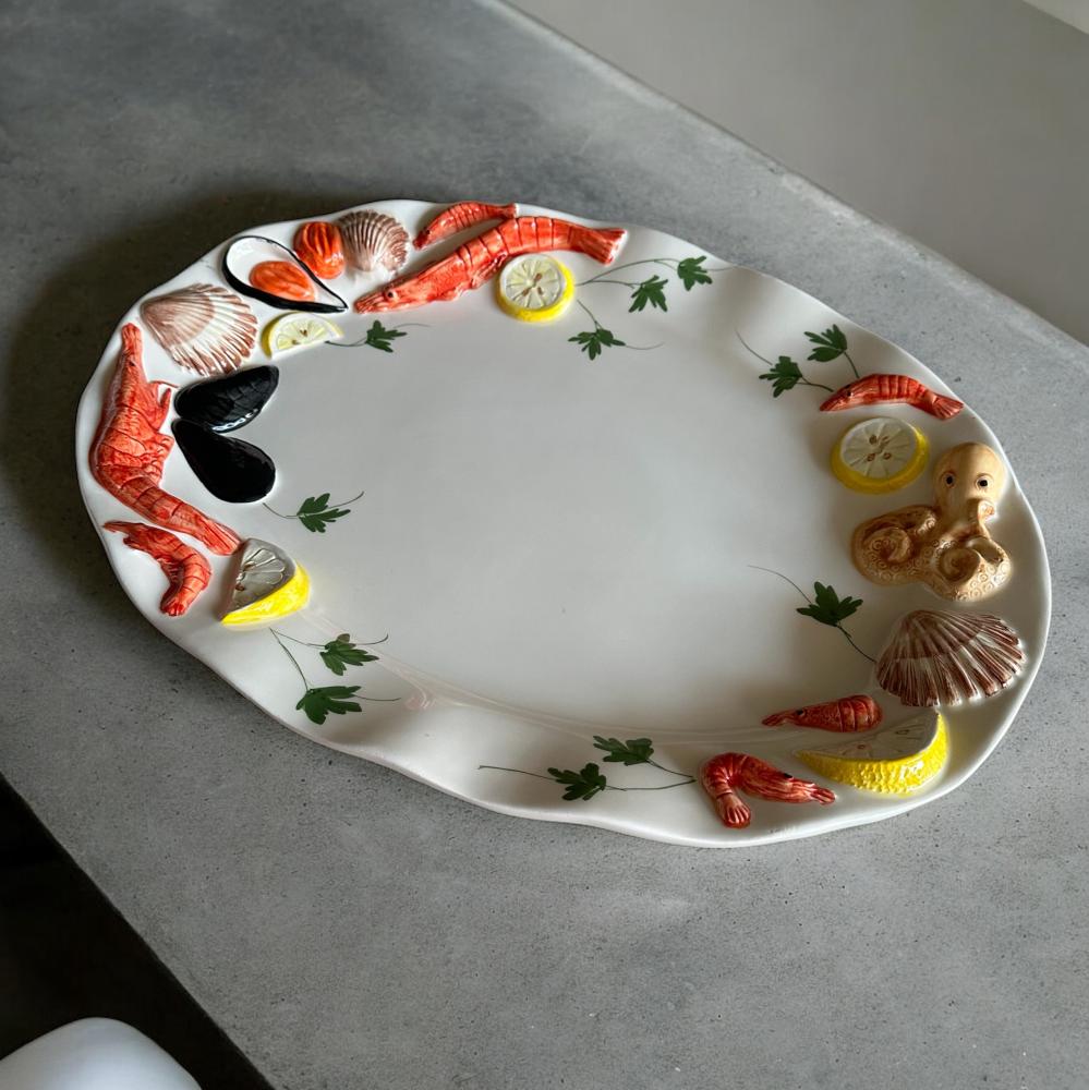 Italian Handmade Large Ceramic Seafood Serving Platter