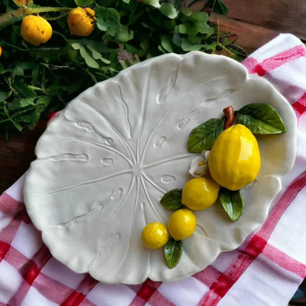 Italian Handmade Ceramic Leaf Plate with Lemons