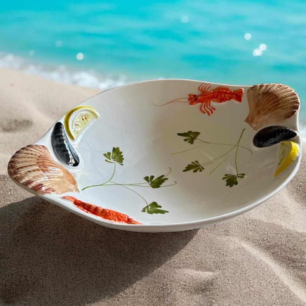 Italian Handmade Ceramic Bowl with Colorful Seafood Motifs