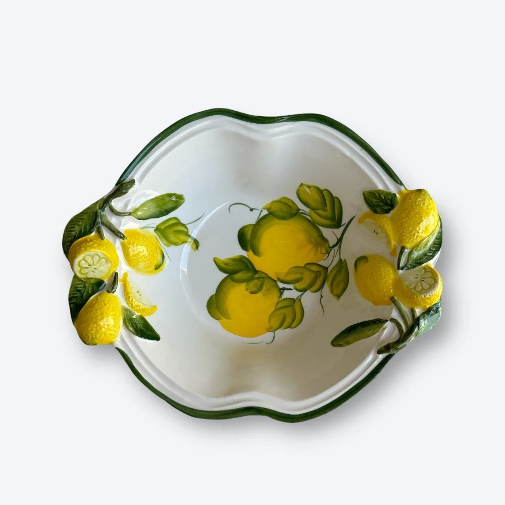 Italian Handmade Wavy Ceramic Bowl with Lemon Design