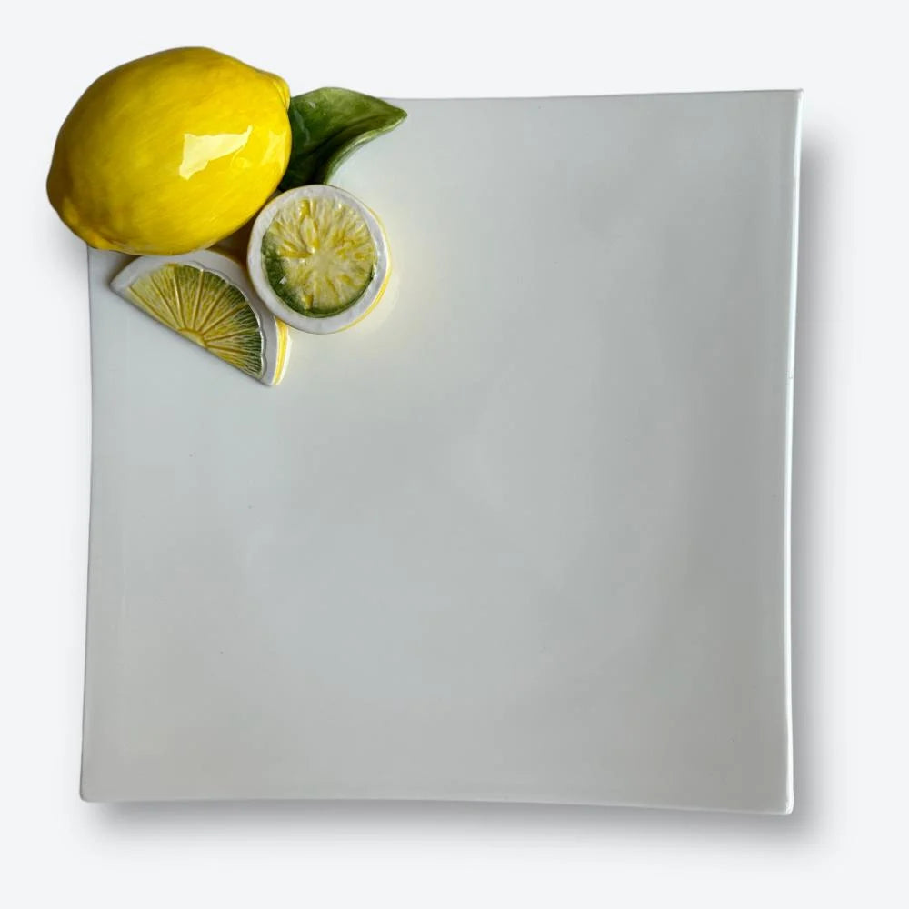Italian Handmade Large Square Ceramic Lemon Plate