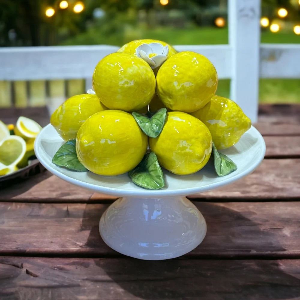 Italian Handmade Ceramic Lemon Centerpiece on Stand